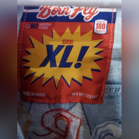 Born-Fly Distressed Embroidered Denim Jean Jacket Size XL - Picture 4 of 7